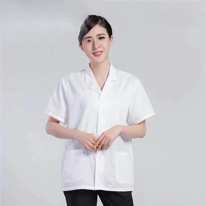 경량 반팔 요리사 유니폼 남성과 여성을 위한 통기성 작업복 음식 서비스 아침 식사용 흰색
