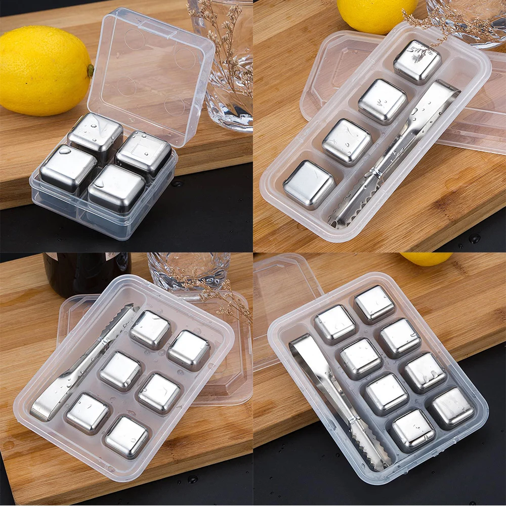 4/6/8pcs Reusable Ice Cubes Stainless Steel Cooling Whiskey Rocks Wine
