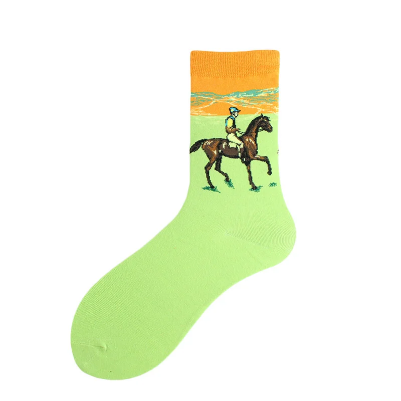 Street Style Men Skateboard Cotton Socks 10 Pairs/Set Colorful Famous Painting Art Thigh High Socks Men's Happy Long Socks