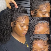 Perruques Courtes Bob Bouclées Kinky en Cheveux Humains avec Dentelle Frontale, Prêtes à Porter, Sans Colle, Perruque Frontale en Dentelle Ondulée Profonde pour Femmes, Vente en Gros 2