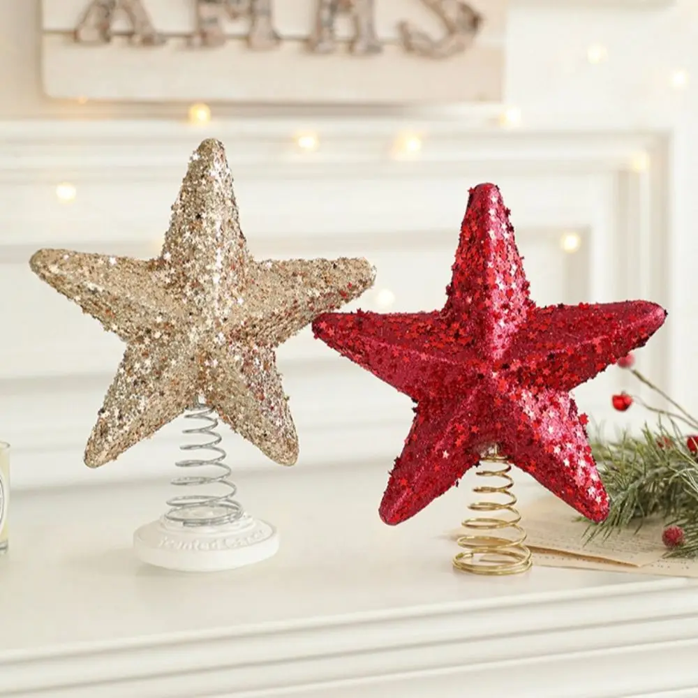 Unique Christmas Tree Topper Decoration Shiny Gold Silver Sparkle Xmas Tree Ornament Sequin Star Wireless Installation