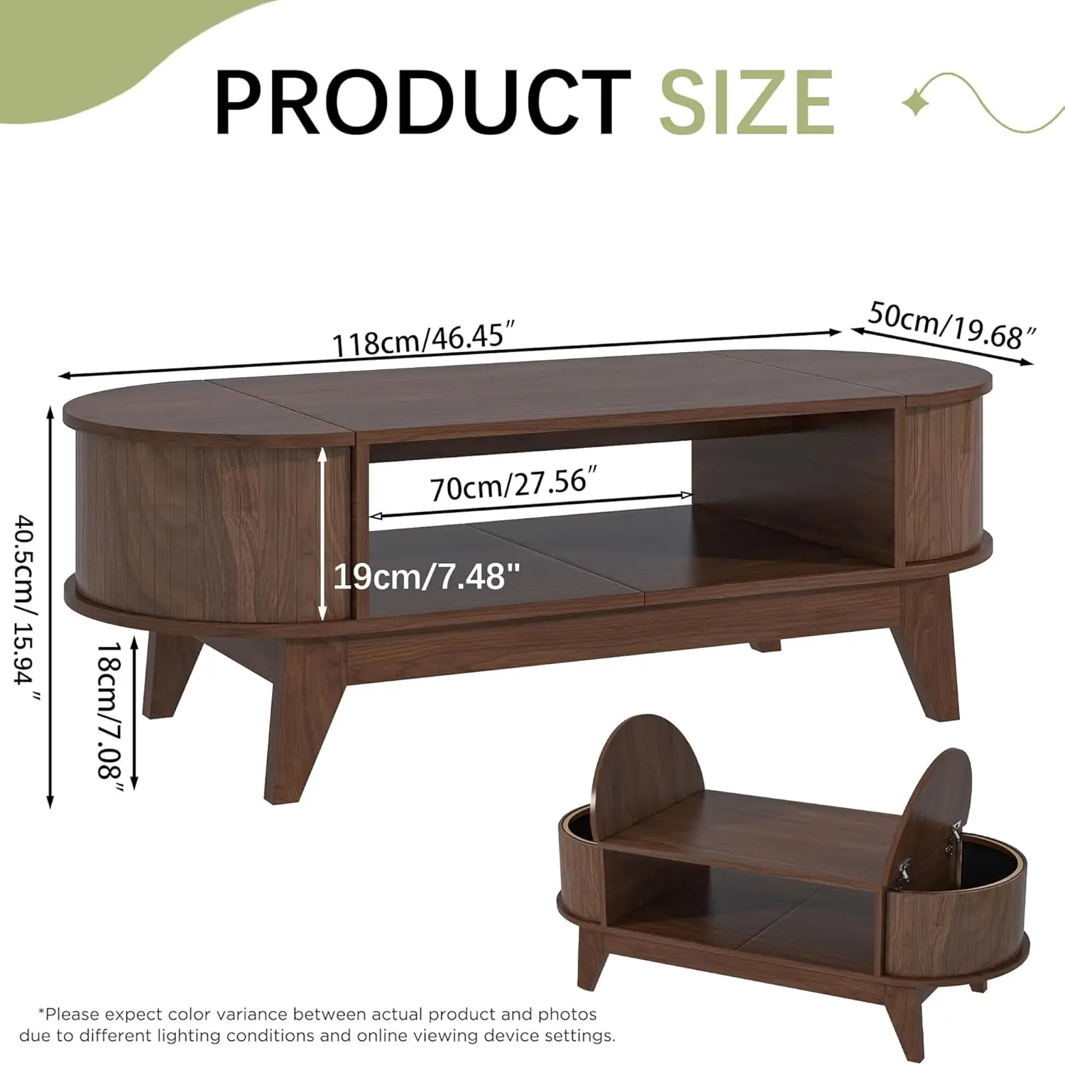 Coffee Table with Storage,Mid Century Modern Coffee Tables with 2 Flip-Top Hidden Lids,Fluted Coffee Table,Wood Center Tables