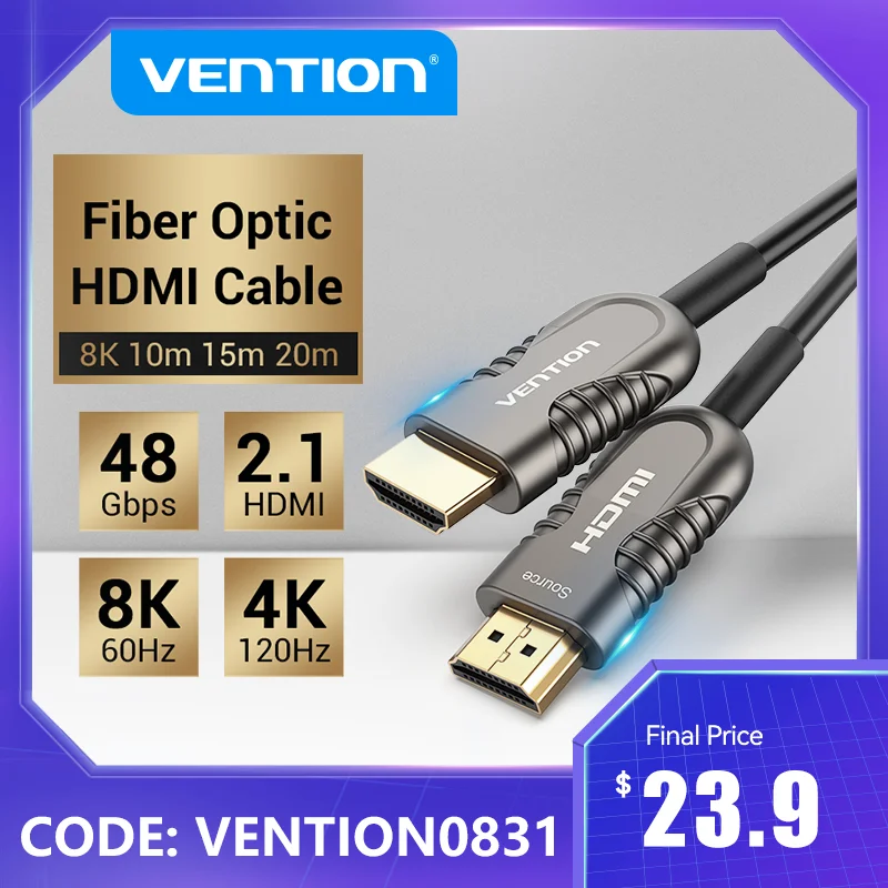 Vention Cable HDMI 2,1 de fibra óptica, dispositivo de 120Hz, 48gbps, Ultra alta velocidad, HDR, para HD, Samsung, LG, TV Box, PS5|Cables HDMI| - AliExpress