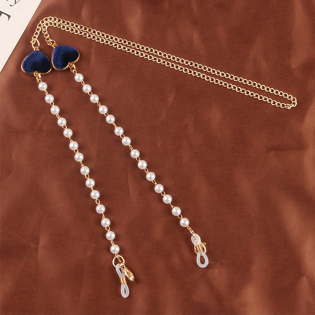 Fashion Colorful Velvet Heart Pendant Glasses Chain Elegant Imitation Pearls Face Mask Neck Strap Women Sunglasses Lanyard