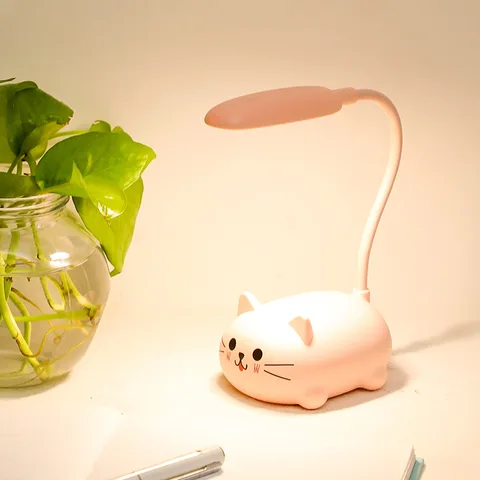 Cute Pet Animal Cat USB Recharge Battery Led Table Night Light Child Eye Protection Warm White Desk Lamp For Reading