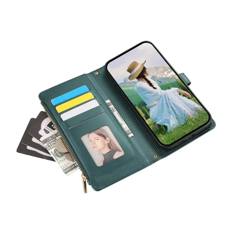 Rhombus Grid Flip Wallet Phone Case with Long Hanging Rope