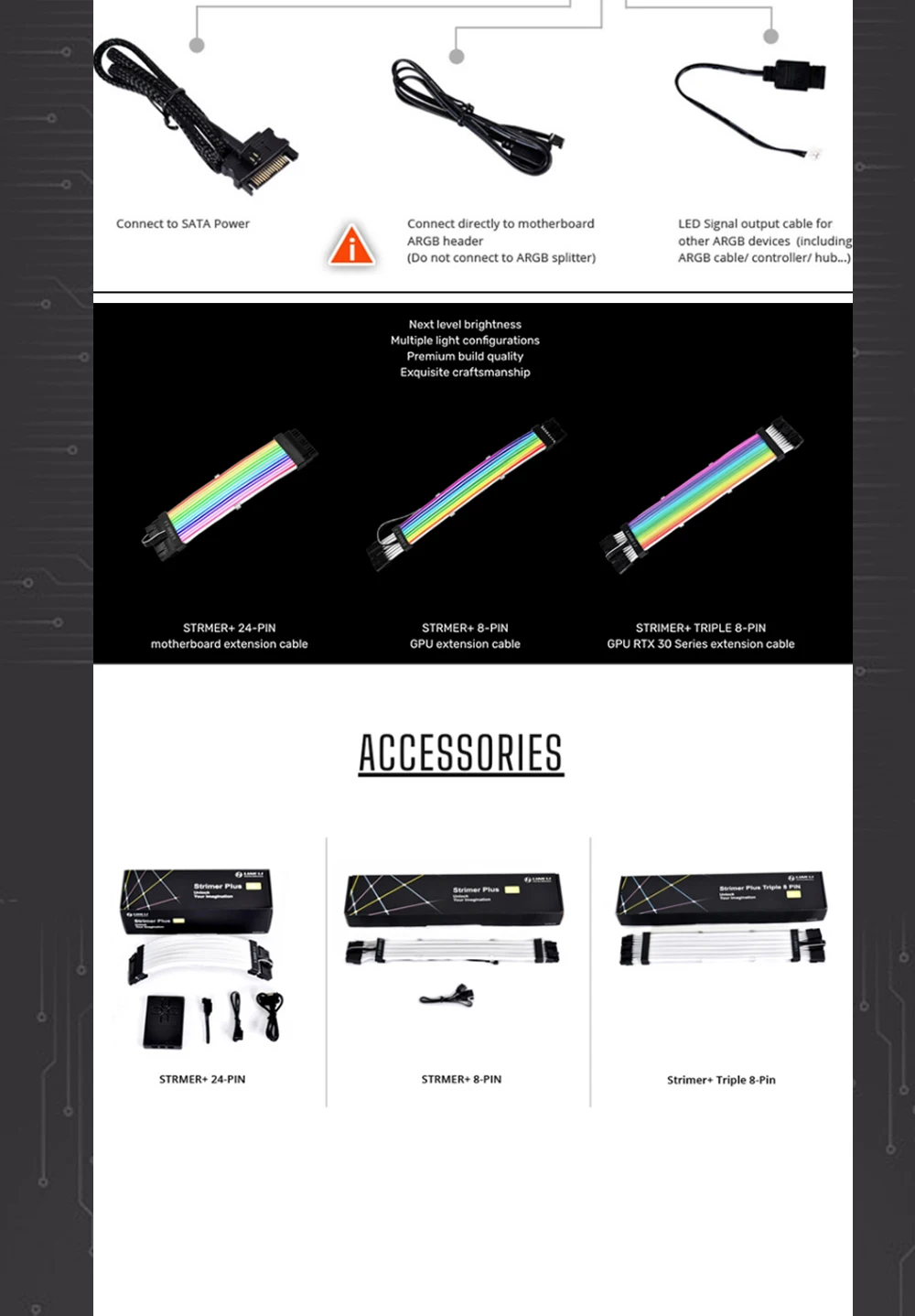Alimentação, Triplo 8Pin, Silicone Rainbow, Light Guide