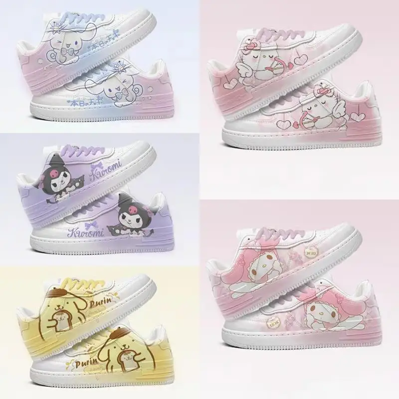 

Sanrios Anime Cartoon Kt Kuromi My Melody Cinnamoroll Pompom Purin Board Shoes Kawaii Girls Autumn Permeable Ins Casual Shoes