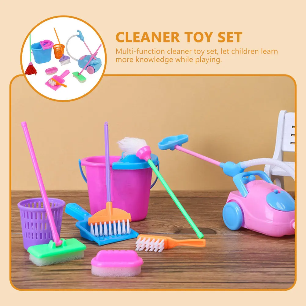어린이를 위한 2세트 플레이하우스 청소 키트 현실적인 가정용 도구 놀이 인터랙티브 학습 재미있는 기술 개발 역할 놀이 집안일