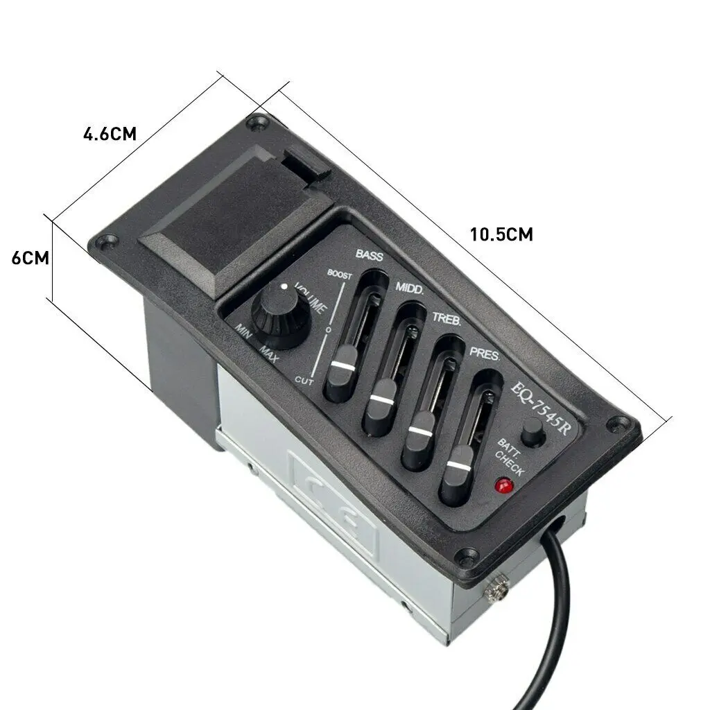 4 Band Acoutic Guitar Preamp Amplifier EQ Piezo Pickup Pre-Amp Unit Acoustic Guitar EQ-7545R Pickup 6.5MM Output