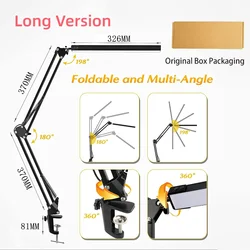 Enhanced LED Desk Lamp with Clamp - Eye - Caring Dimmable Light, 10 Brightness Levels, 3 Modes, USB Charging (Long - Black With BOX)