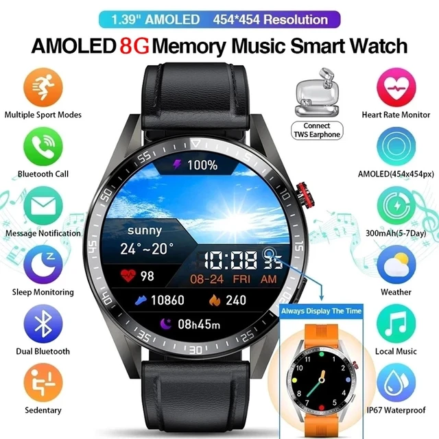 2022 New Bluetooth Call Smart Watch 454 454 AMOLED 1 39 Inch Screen Watch Always Display