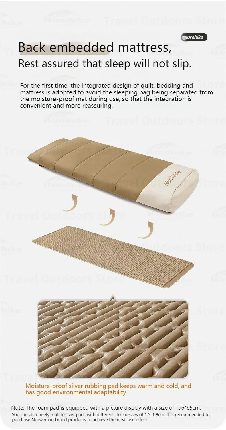 Description Picture 3 of itemNaturehike Sleeping Bag Cotton Quilt Waterproof Camping Mattress For Spring Autumn Winter Warm Outdoor With Moisture-proof Pad