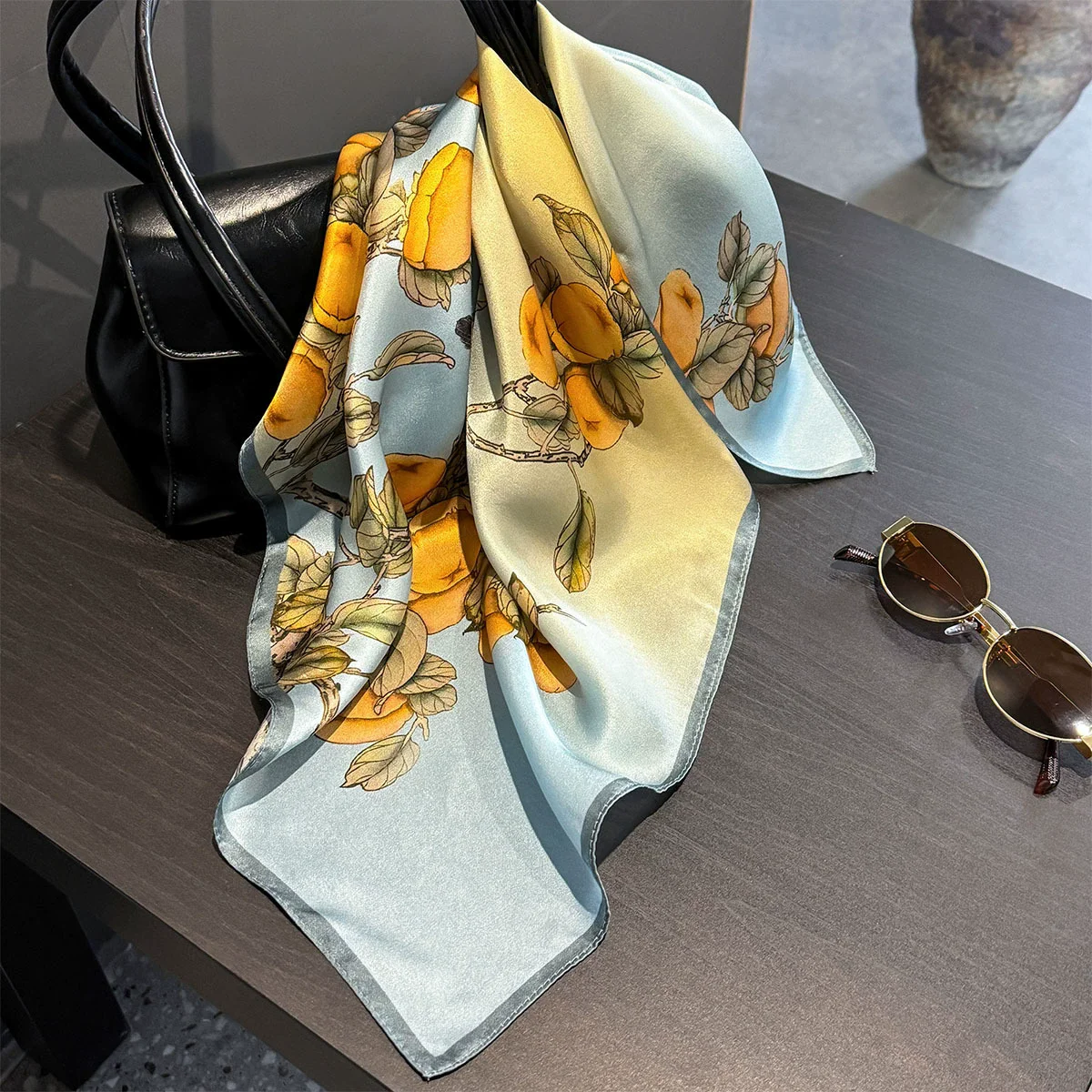 100% Pure Silk Square Scarf Women Dot Print Neckerchief Bandana