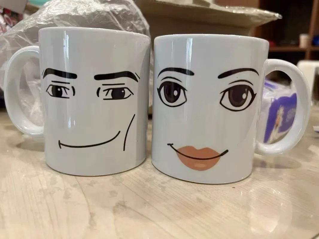 Cute Ceramic Mug – smile cartoon coffee and tea cup with funny facial expression, front view