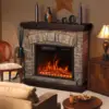 Electric Fireplace with Mantel,Freestanding Stone Fireplace Heater TV Stand with Remote Control, Realistic Flame Effect &3D Log 6