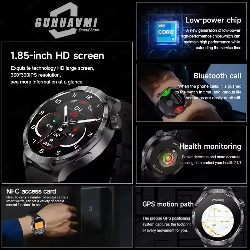 GT5 PRO New GPS Sports Smart Watch Men 1.85 inch HD AMOLED Screen Waterproof Compass NFC BT Call 2025 Outdoor Fitness Smartwatch