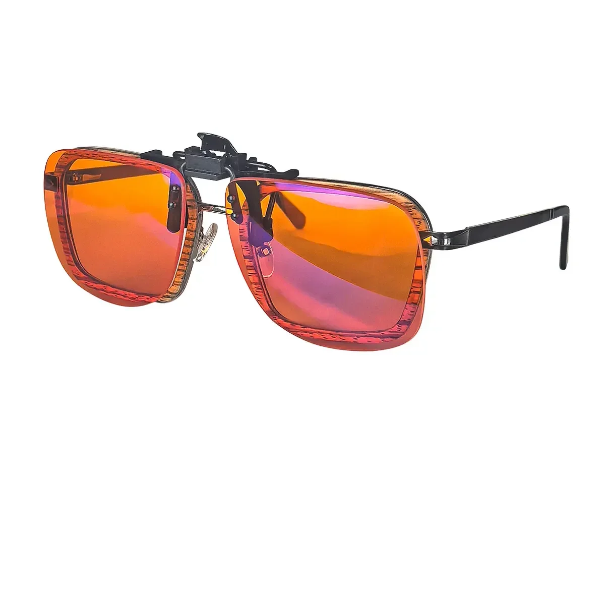 Enhanced Sleep-Optimized Polarized Clip-On Sunglasses - Large Square Shape with Orange and Yellow Lenses