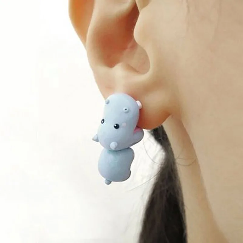 2pcs Animal Cartoon Stud Earring For Women Cute Dinosaur Little Dog Whale Clay Bite Ear Jewelry Funny Gifts Fashion Accessoriesy