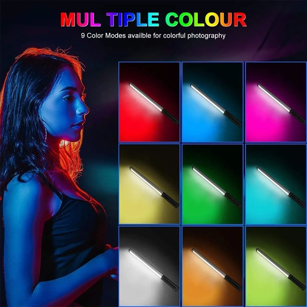 RGB 핸드 헬드 플래시 스피드 라이트 사진 조명 삼각대 스탠드가있는 Led 비디오 라이트 스틱 지팡이 파티 다채로운 채우기 램프