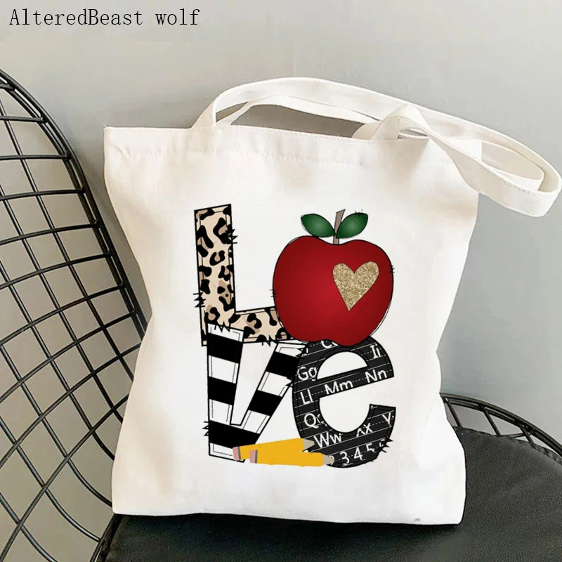 Women handbag Super teacher Leopard Printed Kawaii bag Harajuku Shopping Canvas teacher supplies Bag Tote Shoulder Lady Bag