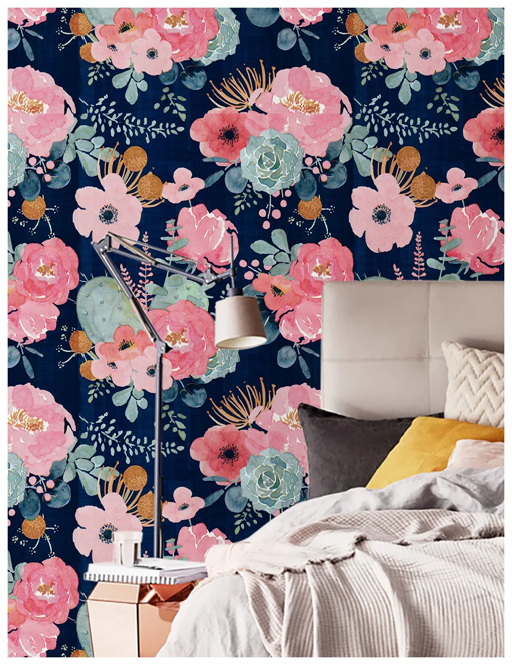 FlowerPeelAndStickModernFloralWallpaperPinkGreenNavyBlueOrangeVinylSelfAdhesive