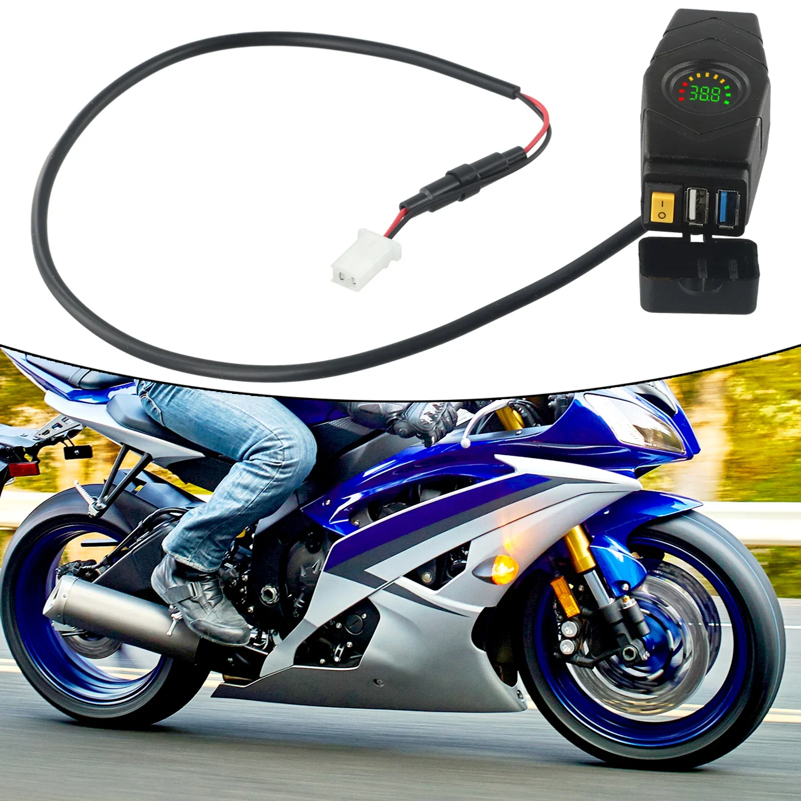

Black Car Charger 20-80V E-Bike Handlebar USB Charger 24V 36V 48V 60V QC3.0 Quick Charger Adapter Accessories