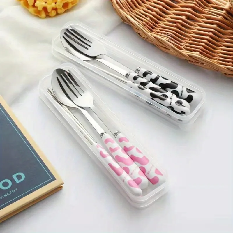 Portable Stainless Steel Cutlery with Storage Box Reusable Spoon Fork Chopsticks for Travel Workplace Restaurant and Home Use