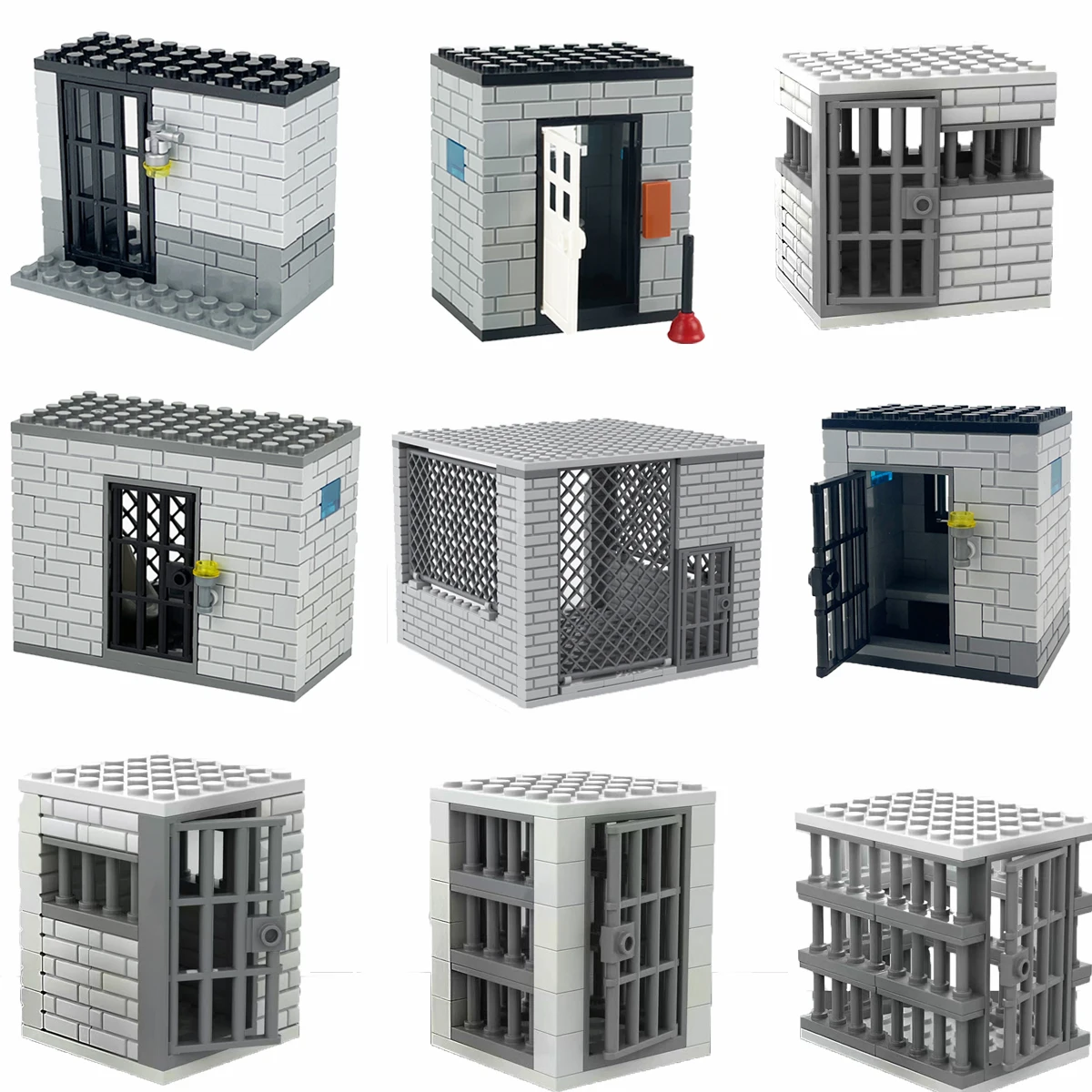 Klassisches Gefängnisgebäude-Modell - Polizei gegen Dieb Baustein-Set für Sammlung und Ausstellung