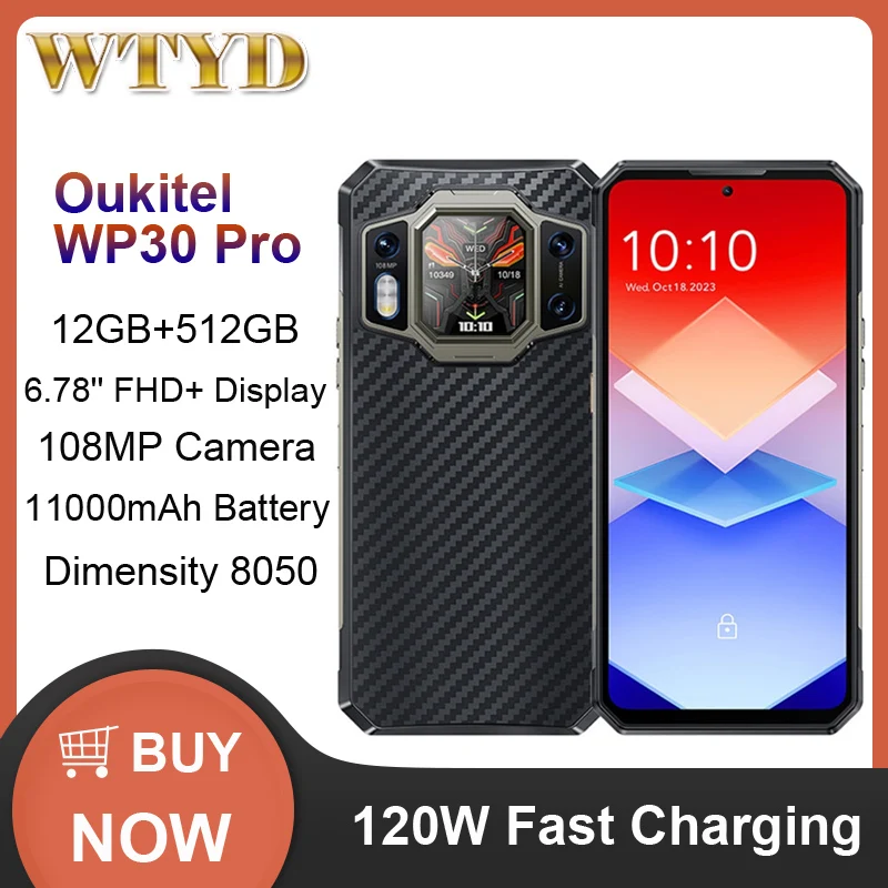 Oukitel-WP30プロのスマートフォン、頑丈な電話、12GB 512GB、108MP