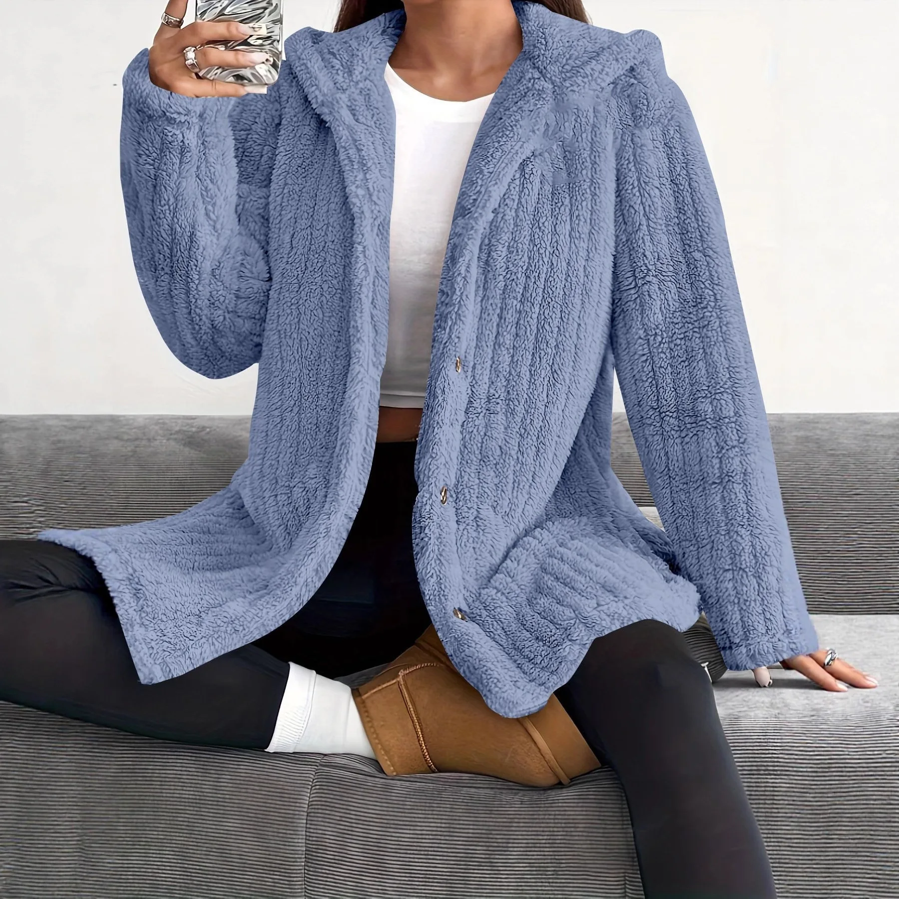 Soft Fluffy Women Fleece Hoody Jacket Autumn Winter