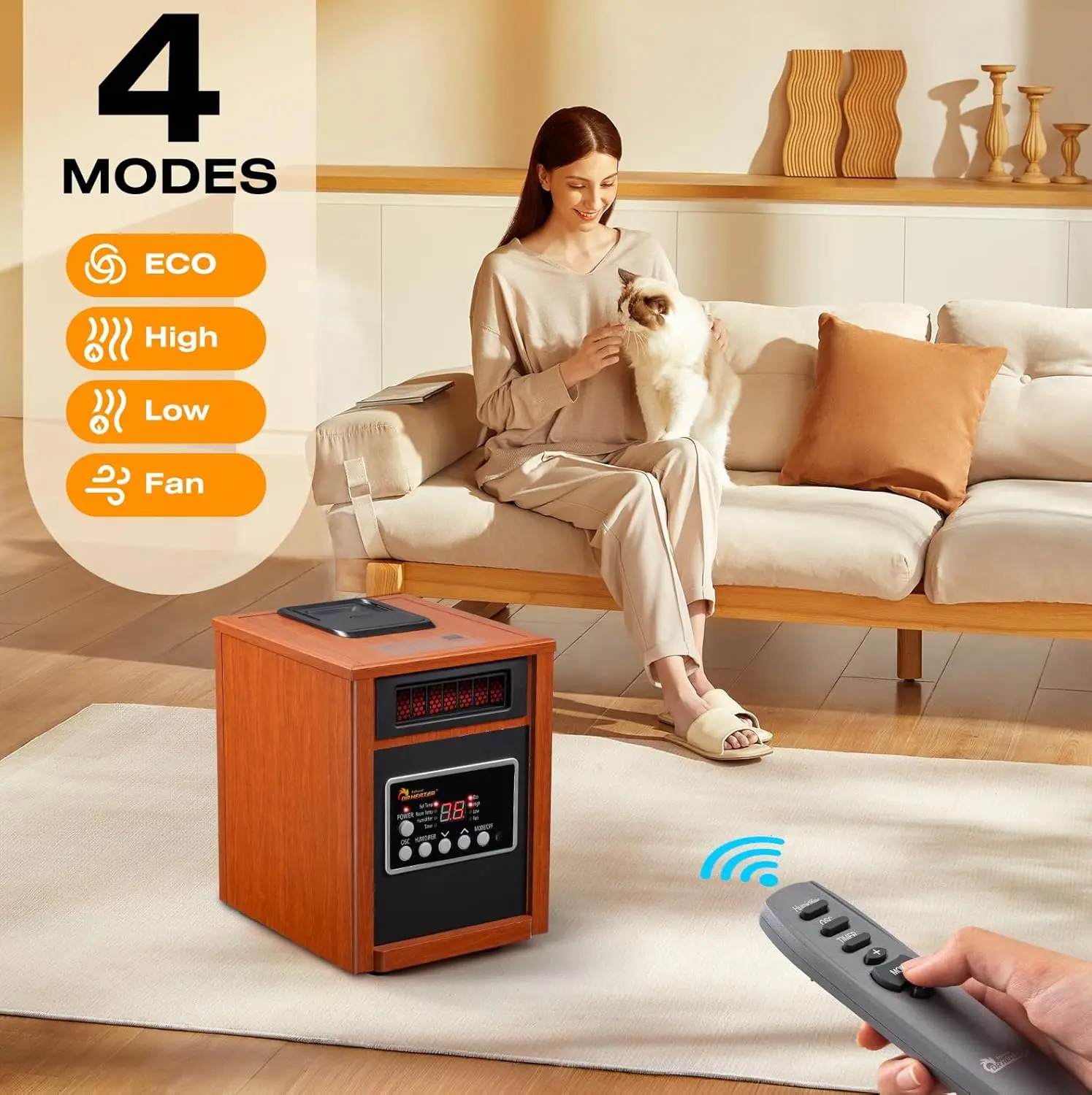 DR-998, 1500W, Space Heater with Humidifier, Oscillation Fan & Remote Control (Cherry)