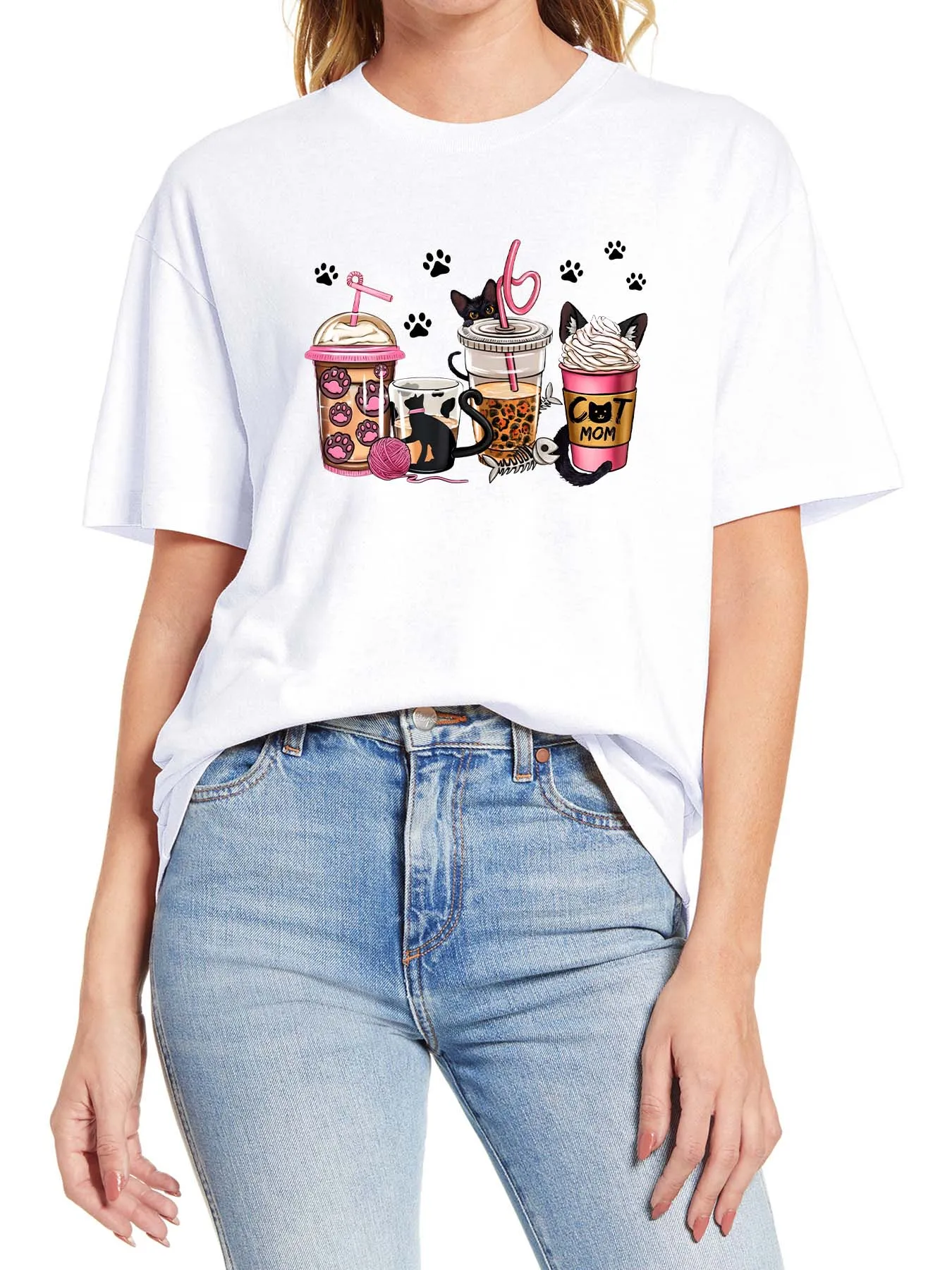 

Кошачья лапа принт кофейный мужской и женский 100% хлопок смешная футболка с коротким рукавом модная женская Повседневная Уличная одежда