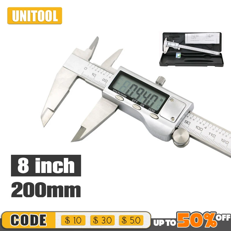 

8" 200mm Digital Caliper Metal Ruler Gauge Stainless Steel Electronic Vernier Calipers Micrometer Depth Measuring Tool