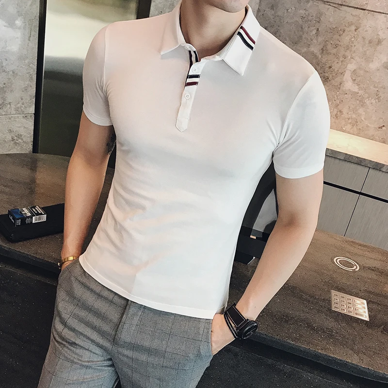 

British Style Summer Fashion Short Sleeve Polo Shirts Men Clothing 2022 Stripe Slim Fit Casual Lapel Tee Shirt Streetwear 3XL-M