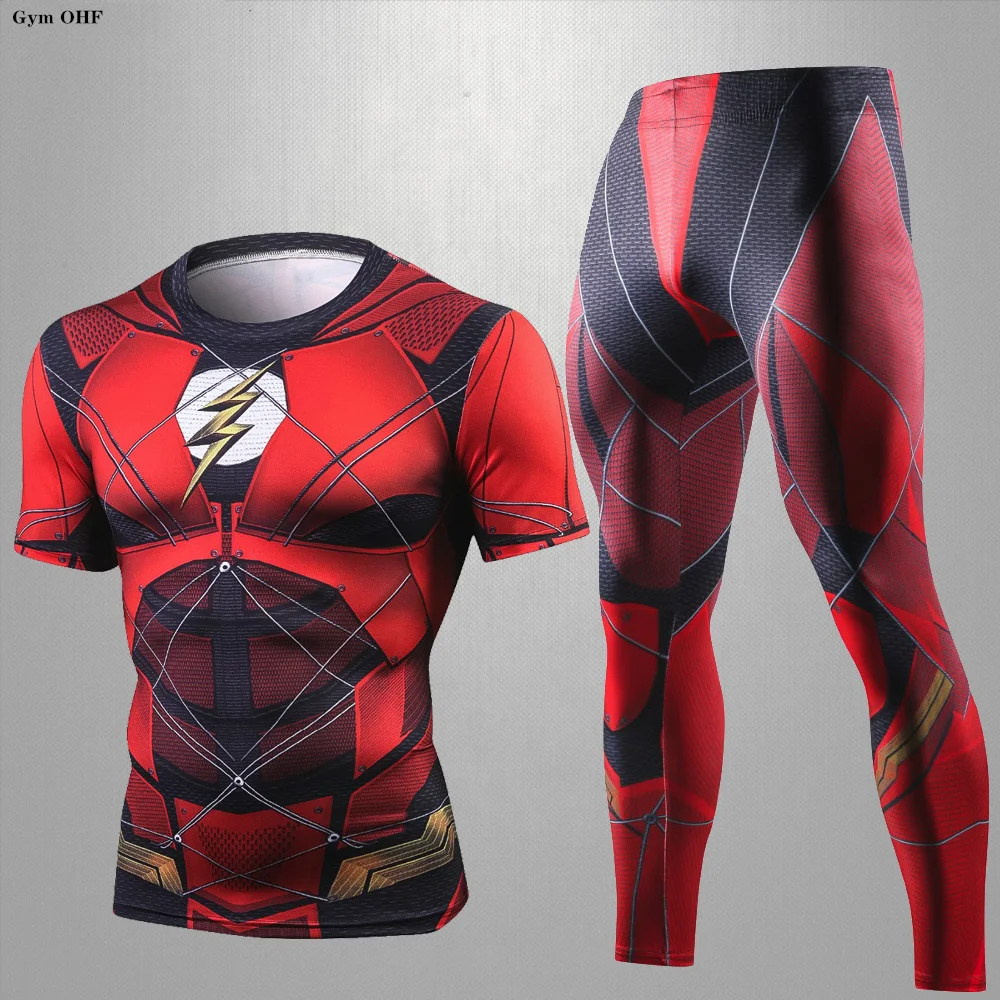 

Men Tracksuit Sports Suit Gyms Fitness Quick Dry Superhero 3D Printing Boxing Suits Running Jogging Sport Wear Workout Training