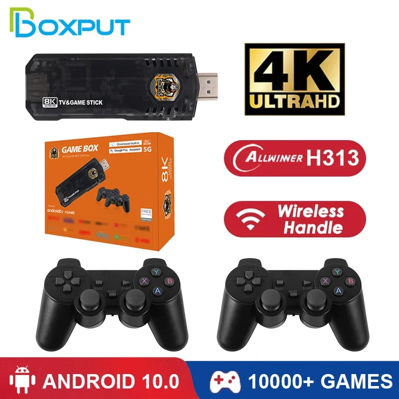 

X8 Game Stick 4K HD Android TV Stick 10000 Games Android 10 H313 1G/8G WiFi Portable Home Retro Game Console 2.4G Dual Handles