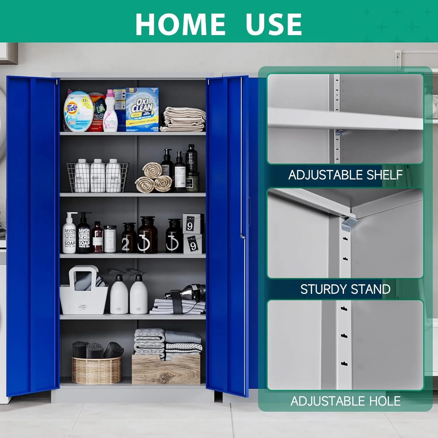 Metal Garage Storage Cabinets with Lock Door and Adjustable Shelves, Steel Tool Cabinets for Warehouse Organisieren (Blue Gray) 4