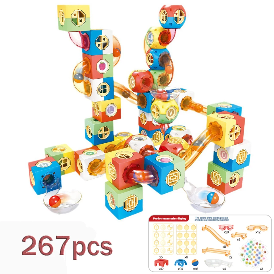 238pcs/267pcs Gravity Marble Run Toy Building Blocks with 16 Balls STEM Educational Construction Set Creative DIY Track Race