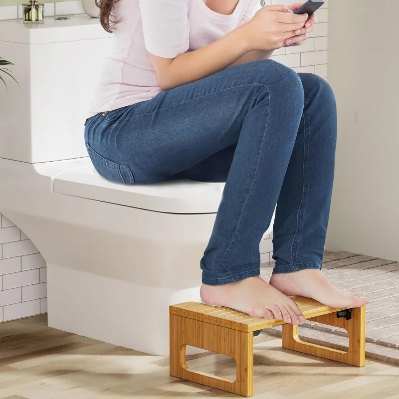 7 Inches Thickening Bamboo Toilet Stool Squat For Adults, Collapsible Poop Stool For Bathroom, Potty Step With Non-Slip St
