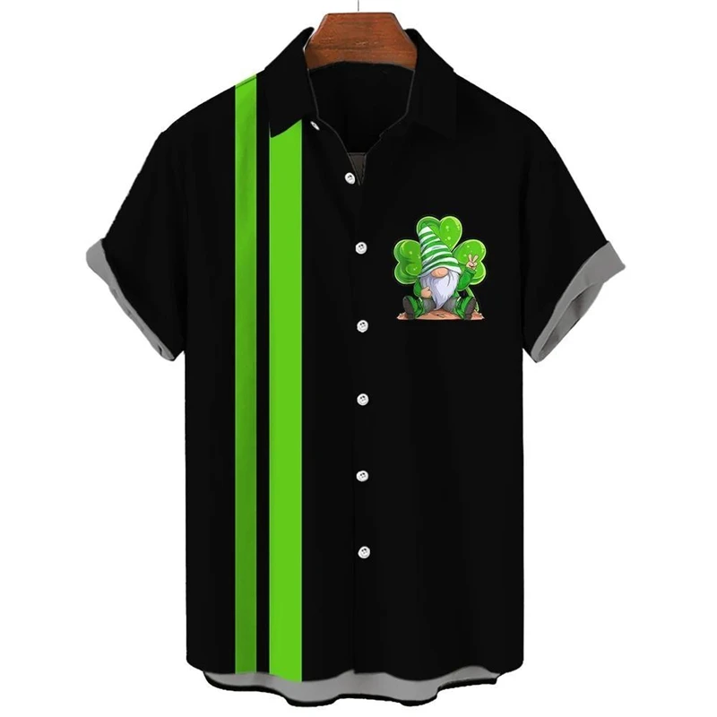 St. Patrick's Day Graphic Short Sleeve Shirts For Men Clothes Fashion Hawaiian Lucky Shamrock Female Blouses  Ireland Kids Tops 5