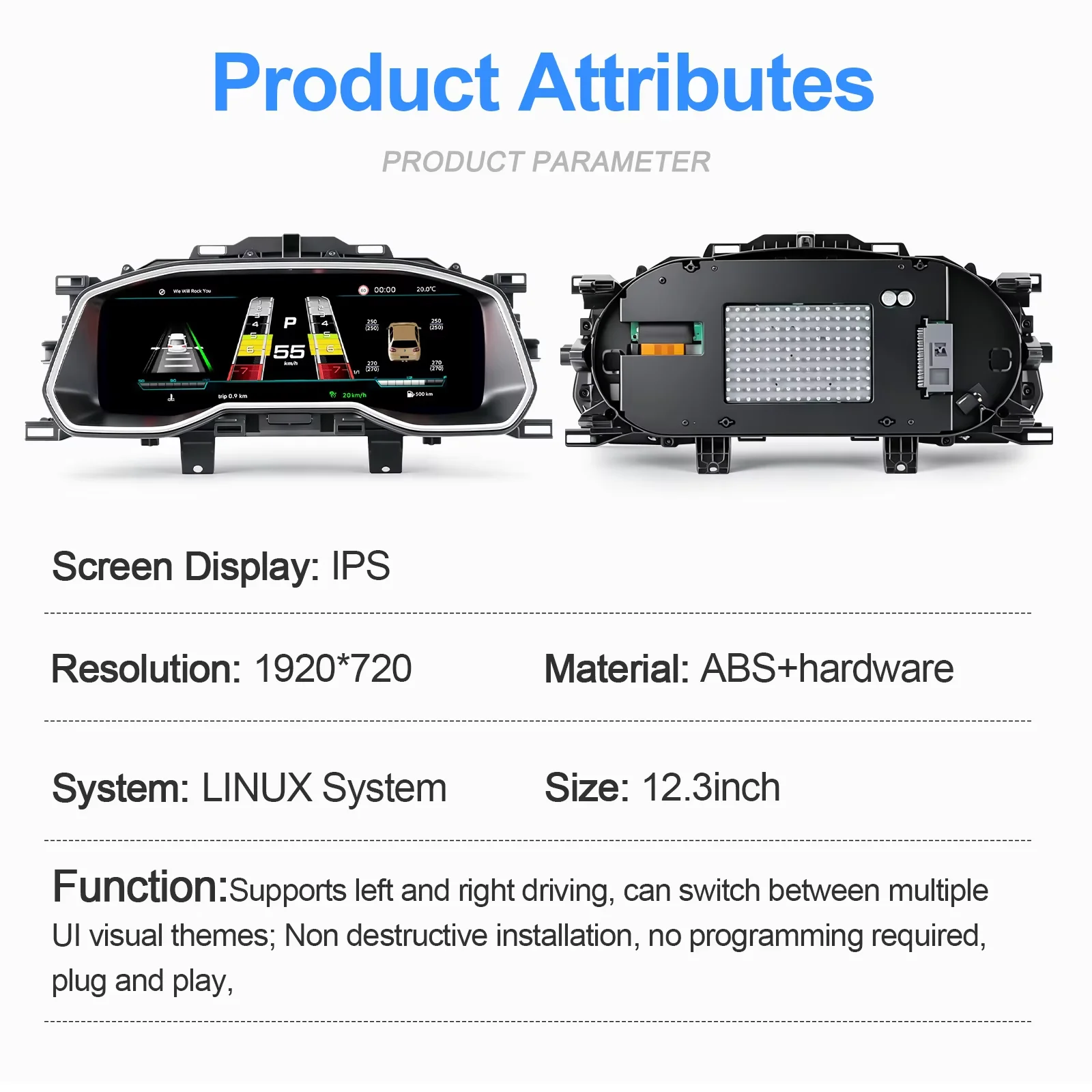 Panel de Instrumentos Digital de 12.3 Pulgadas para Volkswagen VW Sagitar 2019-2020, Cabina Virtual, Tablero de Instrumentos, Velocímetro 3