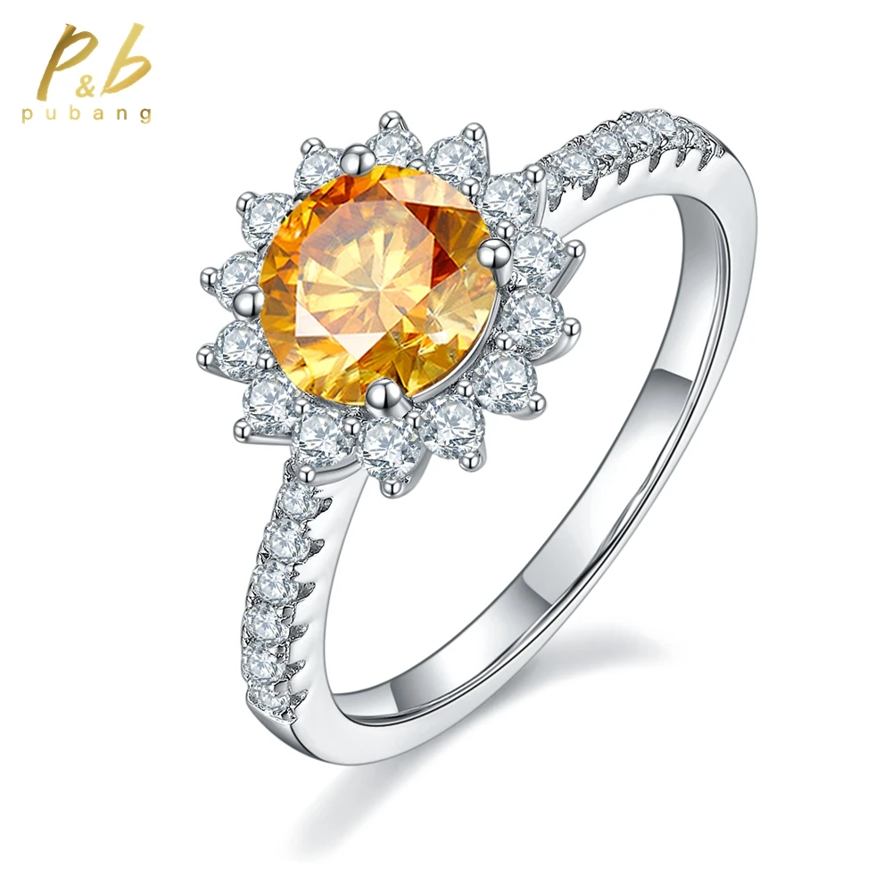 

PuBang Fine Jewelry 100% 925 Sterling Silver Yellow GRA Moissanite Diamond Ring for Women Engagement Cocktail Gift Free Shipping