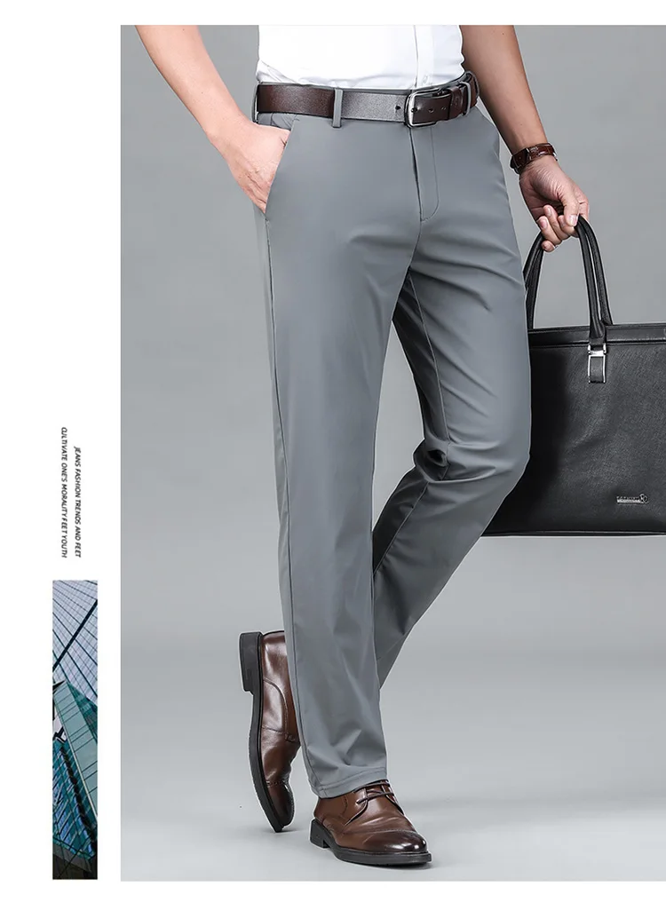 Description Picture 6 of itemIce Silk Business Casual Pants Men's Summer Thin Suit Pants Stretch Youth Loose Straight Breathable Business Trousers