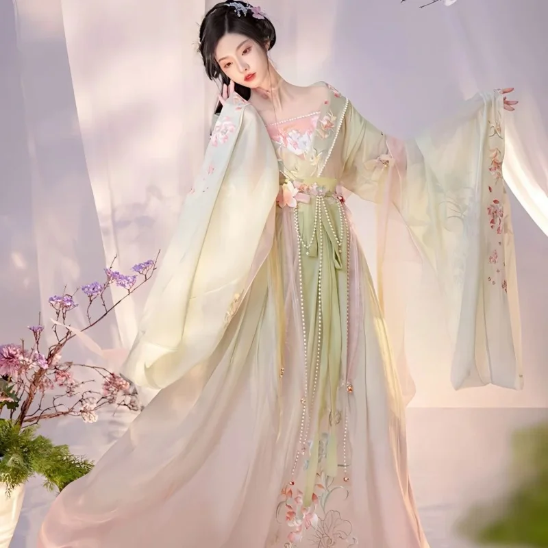 

8 Pcs Set LianShengWanWu WeiJin Dynasty Hanfu Dress Multi Accessory Blue Green Pink Summer Fairy Traditional Chinese Style Set