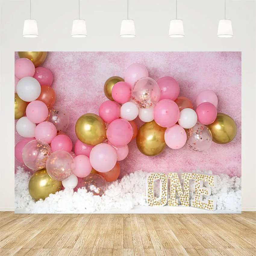 

Mehofond Cake Smash Backdrop Princess 1st Birthday Party Decor Photography Background Pink Balloon White Cloud Photo Studio Prop