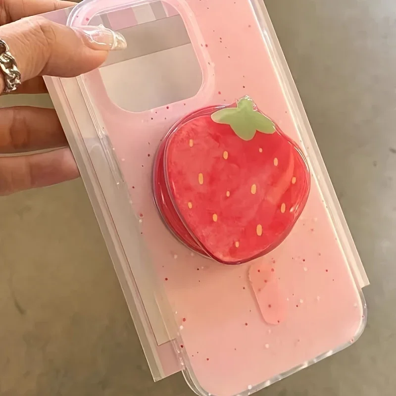 Support magnétique coréen mignon fraise, poignée Tok, Support de téléphone pour iPhone 16 15 Pro Max pour Pad Magsafe Smart Tok