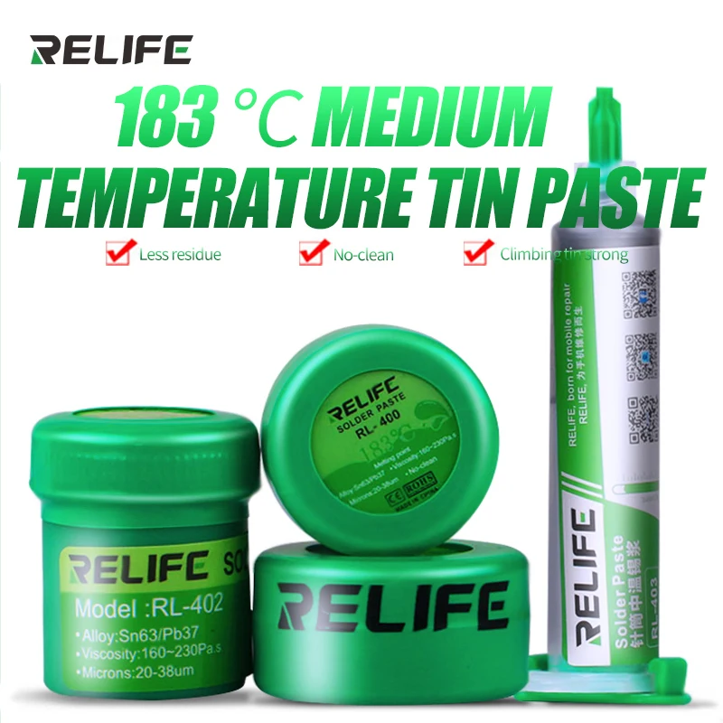 RELIFE No-clean Soldering Paste RL-400 RL-401 RL-402 40g Sn63/Pb67 183°C Solder Paste for Phone PCB BGA Reballing Soldering