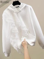 ZANZEA Simple Hooded Collar Jumper Women Ruffled Edge Sweatshirts 2024 Autumn Solid Pullovers Korean Style Long Sleeve Hoodies 1