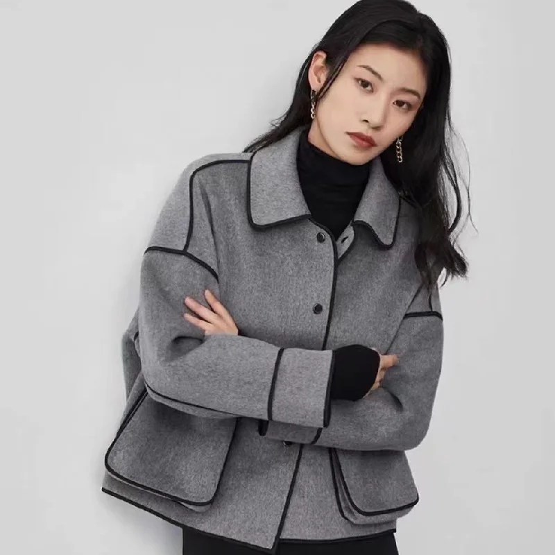 

Small woolen coat 23 short Korean version loose edged double-sided for women